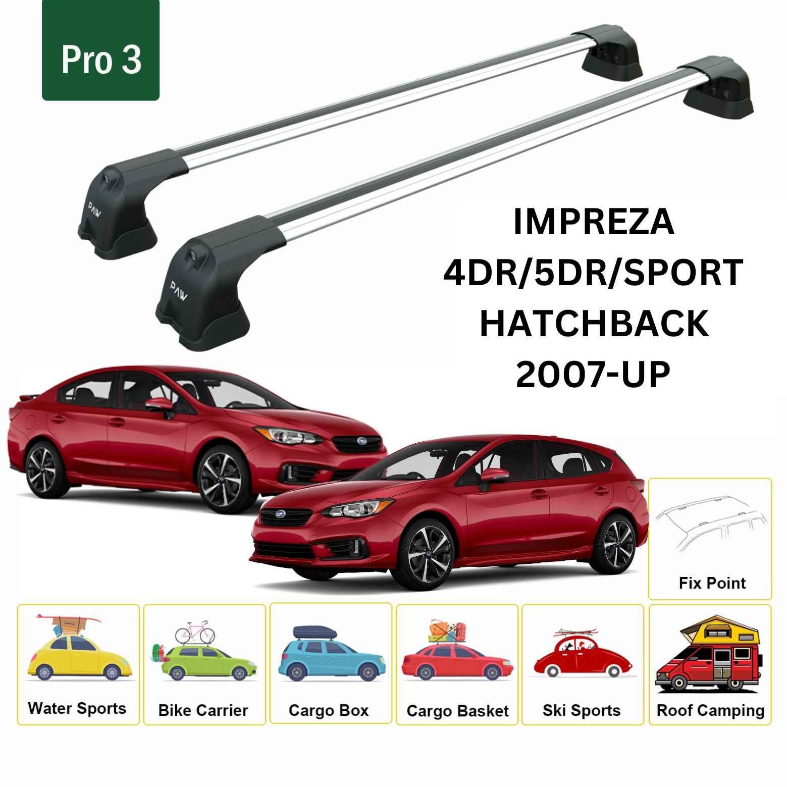 For Subaru Impreza 2007-UP Roof Rack Cross Bar Metal Bracket Fix Point Alu Silver For Subaru Impreza 2007-UP Roof Rack Cross Bar Metal Bracket Fix Point Alu Silver